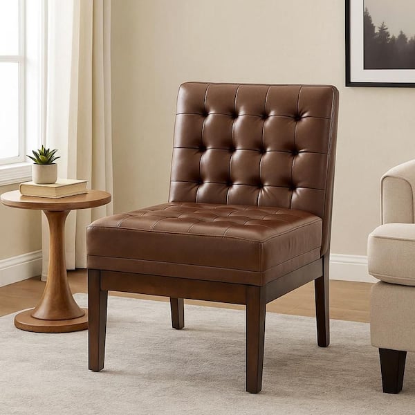 Armless Dark Brown Faux Leather Armless Chair
