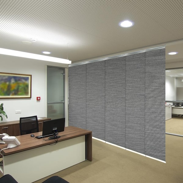 EMOH Heather 58 in. - 110 in. W x 94 in. L Adjustable 5- Panel in Satin Nickel Single Rail Panel Track with 23.5 in. Slates