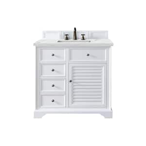 Savannah 36 in. W x 23.5 in. D x 34.3 in. H Single Bath Vanity in Bright White with Ethereal Noctis Quartz Top