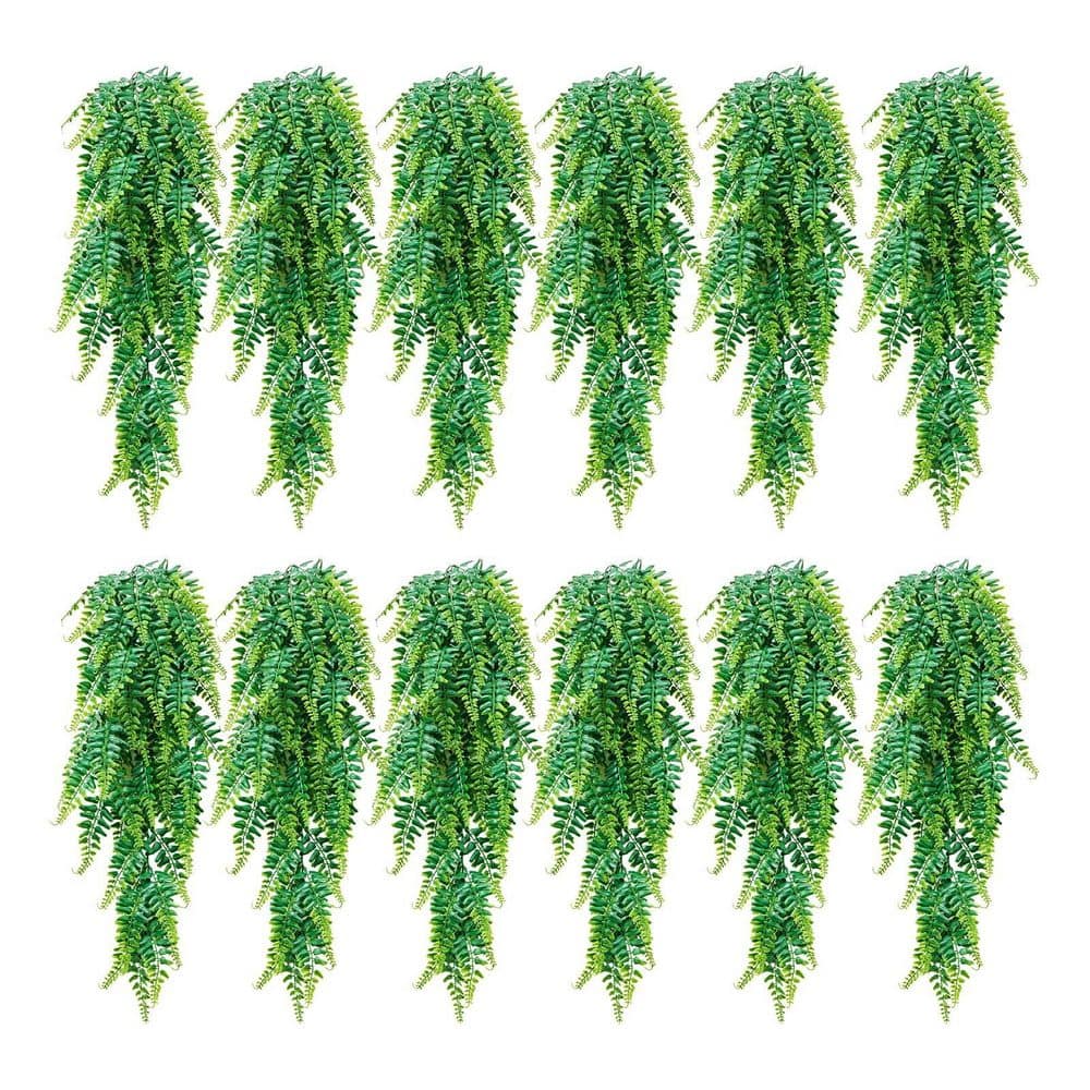 12-Pack 31 in. Green Plastic Artificial Hanging Boston Fern Bush Plant for Wall, Wedding Party, Home, Porch Garden price history on PriceWatchPro
