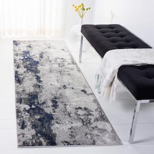 Adirondack Navy/Gray 3 ft. x 8 ft. Distressed Abstract Runner Rug