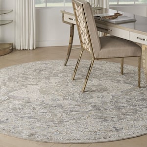 Nyle Ivory Taupe 8 ft. x 8 ft. Round Vintage Persian Area Rug