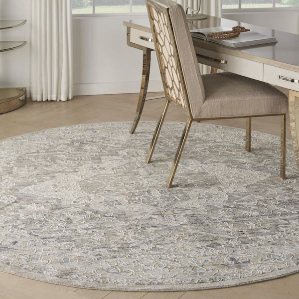 Nyle Ivory Taupe 8 ft. x 8 ft. Round Vintage Persian Area Rug