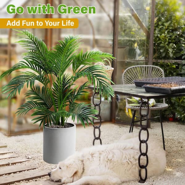 Unbranded 47 in. Artificial Green Indoor Outdoor Areca Palm Tree Dypsis  Lutescens Plant Modern Faux Silk 1 Piece 59C1124D1543