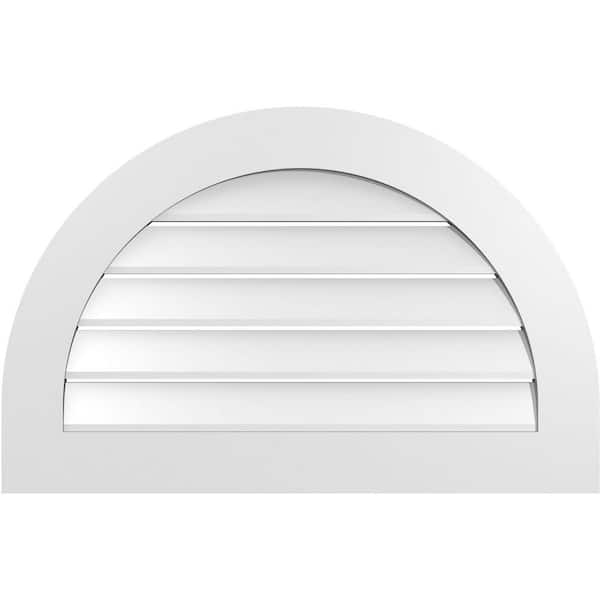 Ekena Millwork 34 in. x 22 in. Round Top White PVC Paintable Gable Louver Vent Functional