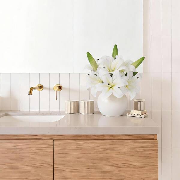 13.7 in. White Real Touch Artificial Lily Bouquet, Indoor Decor