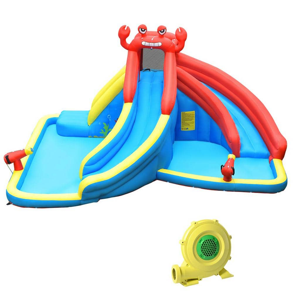 Gymax Inflatable Water Park Bounce House Crab with 2 Slides Climbing Wall Tunnel