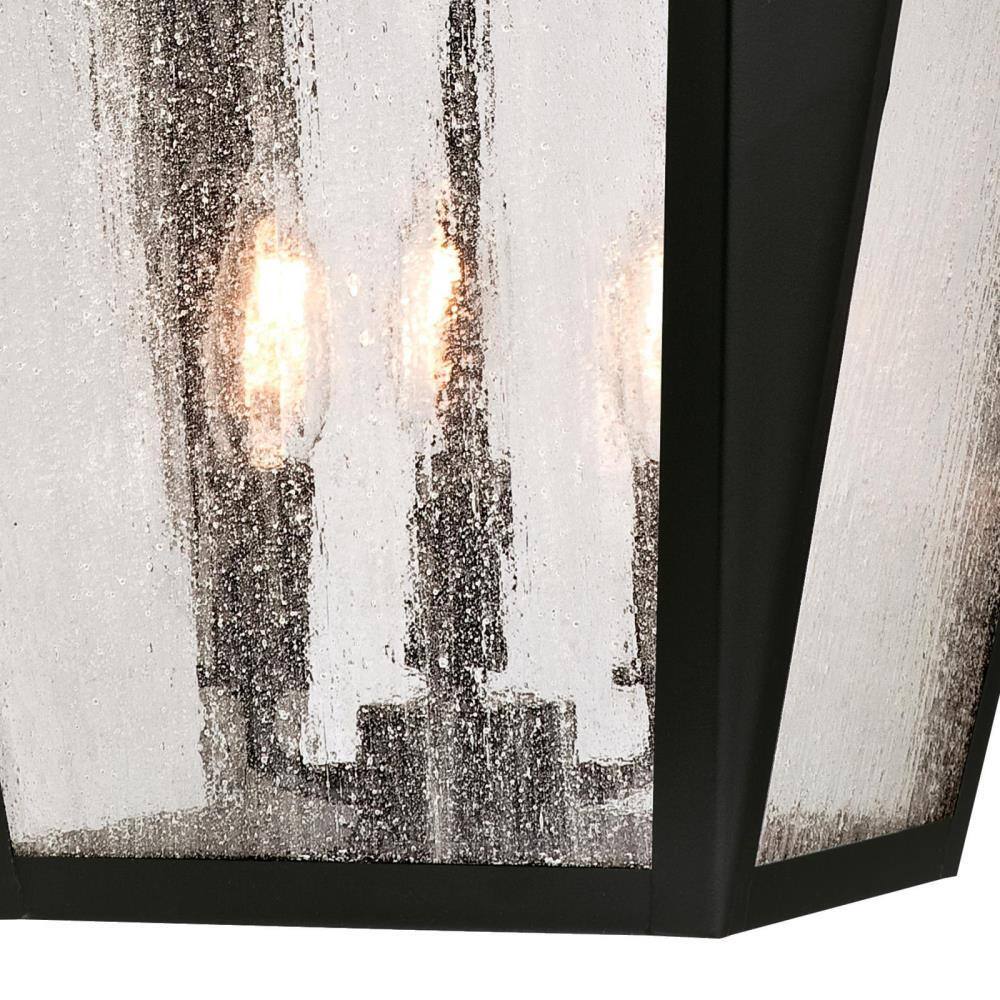 Valley Forge Matte Black Outdoor Pendant with Washed Copper Accents and Clear Seeded Glass
