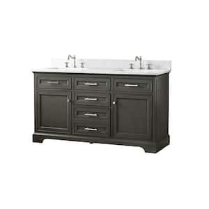 Thompson 60 in. W x 22 in. D Bath Vanity in Silver Gray with Engineered Stone Vanity in Carrara White with White Sinks