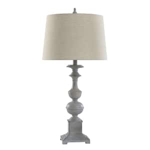 Cromwell 31 in. Beige, Blue-Beige Table Lamp with Heathered Oatmeal Polyester Fabric Shade