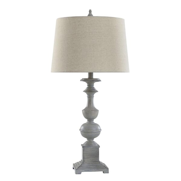 StyleCraft Cromwell 31 in. Beige, Blue-Beige Table Lamp with Heathered Oatmeal Polyester Fabric Shade