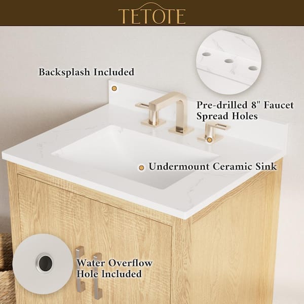 TETOTE 24 in. Single Sink Wood Bath Vanity with Quartz Top HD TETOTE 24 in. Single Sink Wood Bath Vanity with Quartz Top HD