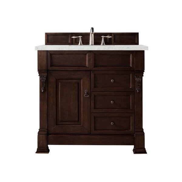 James Martin Vanities Brookfield 36 in. W x 23.5 in. D x 34.3 in. H Single Bath Vanity in Burnished Mahogany with top in Eternal Jasmine Pearl