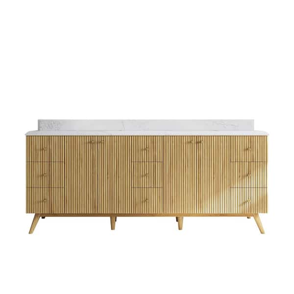 Willow Collections Pasadena Teak 84 in. W x 22 in. D x 36 in. H Double Sink Bath Vanity in Light Teak with 1.5 in. Empira Quartz Top