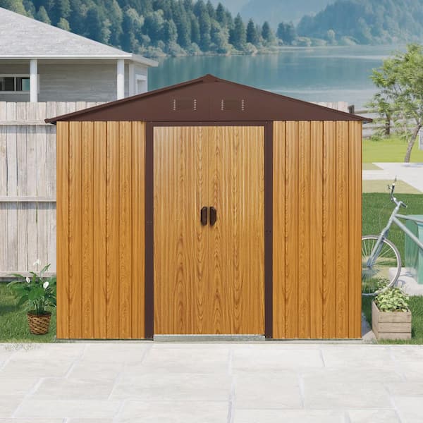 Mondawe 8 ft. x 4 ft. Light Brown Wood Metal Outdoor Storage Shed