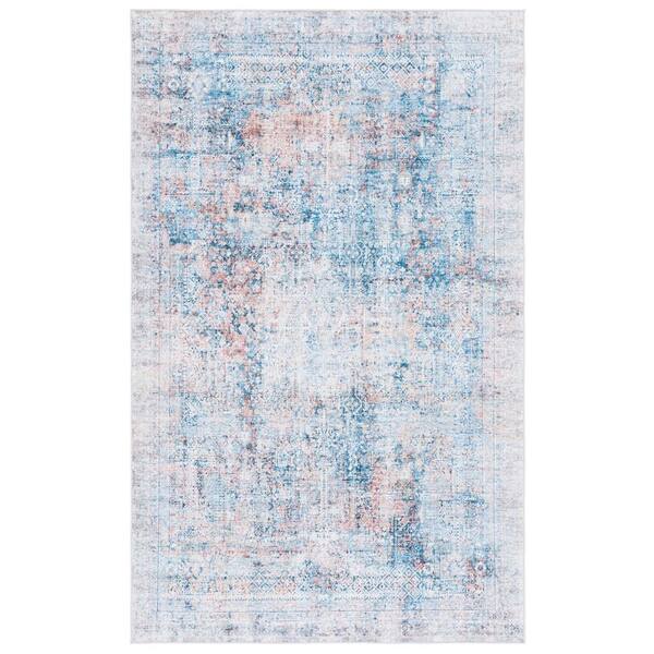 SAFAVIEH Arizona Blue/Rust 3 ft. x 5 ft. Distressed Border Ornate Machine Washable Area Rug