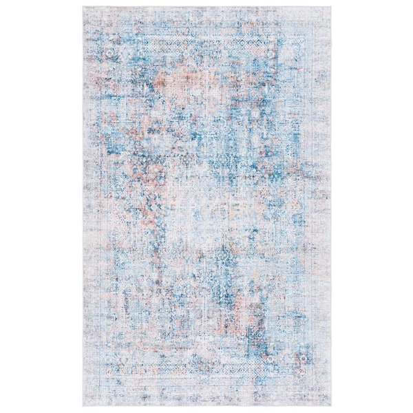 SAFAVIEH Arizona Blue/Rust 8 ft. x 10 ft. Distressed Border Ornate Machine Washable Area Rug