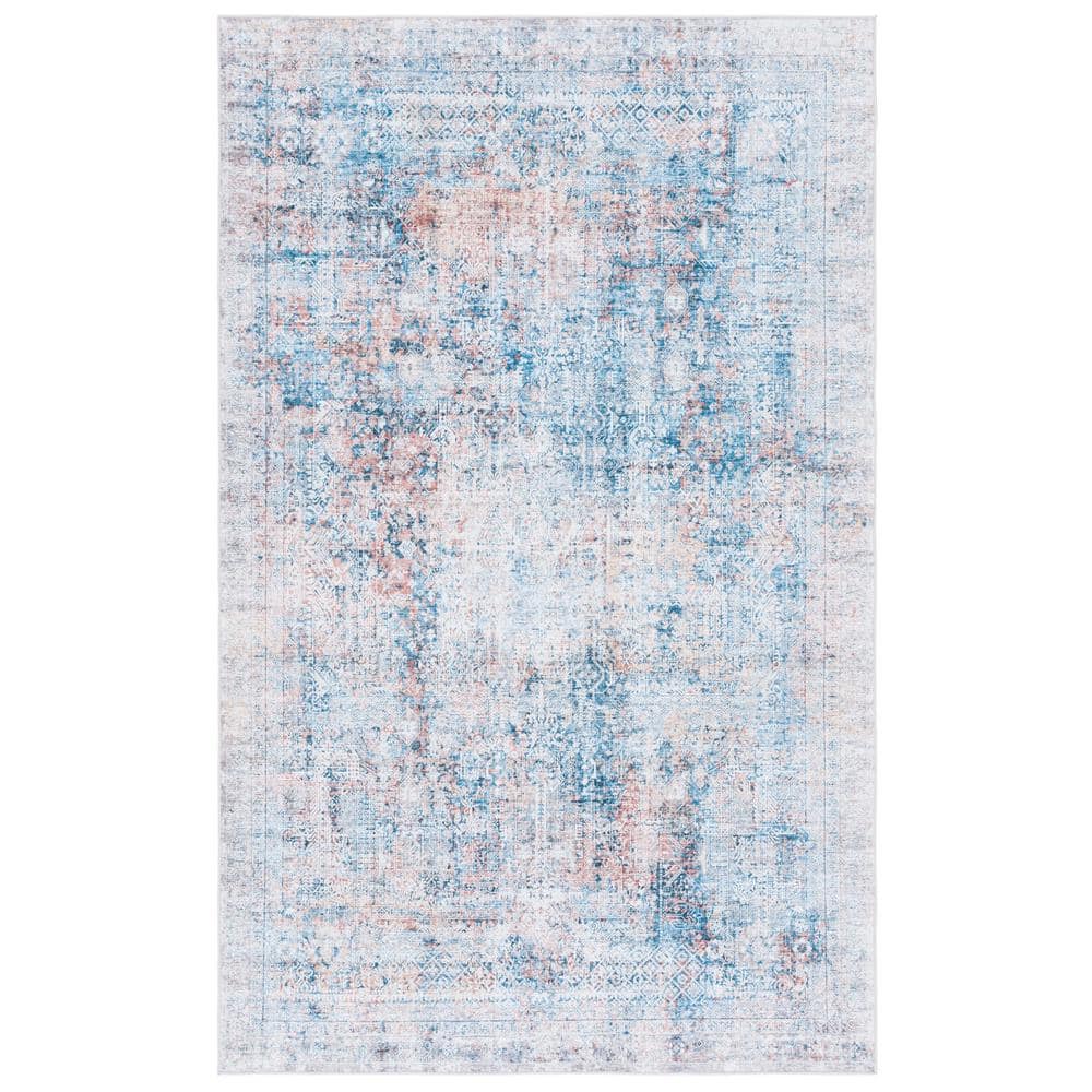 Blue Rectangular Rug With Rust Edge SAFAVIEH Arizona Blue/Rust 9 ft. x 12 ft. Distressed Border Ornate ...