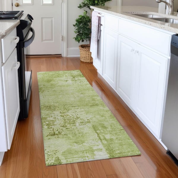 Mayfield Premium Machine Washable Abstract AMF1062 Lime 2 ft. 3 in. x 7 ft. 6 in. Runner Rug