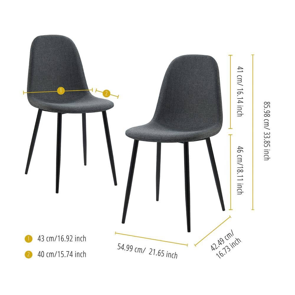 Minimalista Dark Gray Upholstered Dining Chair with Black Metal Legs, Set of 2