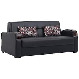 Daydream Collection Convertible 74 in. Black Faux Leather 3-Seater Twin Sleeper Sofa Bed with Storage
