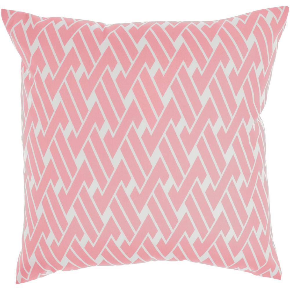 Coral and White Leaf Pattern 20" Square Outdoor Throw Pillow