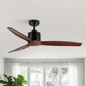 52 in. Brown Solid Wood Medium Ceiling Fan without Light, Remote and Downrod Included