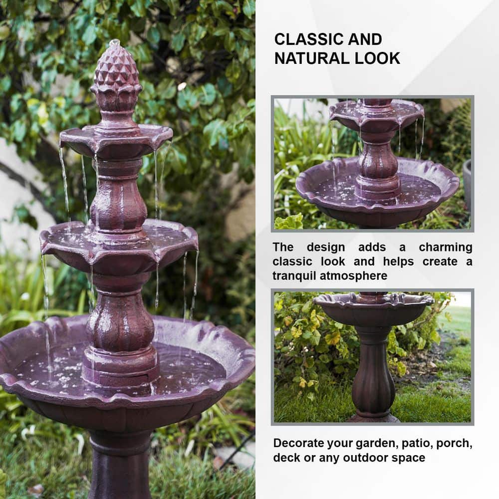 52 Inch Tall Brown 3-Tier Freestanding Waterfall Fountain