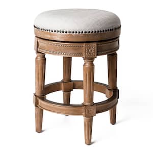 Pullman 26 in. Weathered Oak Backless Wooden Counter Stool with Premium Sand Color Fabric Upholstered Seat