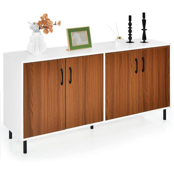 Boyel Living White Wood 58 in. 4-Door Kitchen Buffet Sideboard for Dining Room and Kitchen