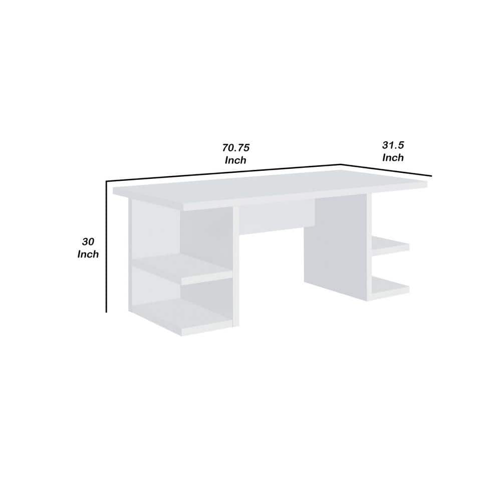 71 Inch White Wood Writing Desk with Drawer and Keyboard Tray