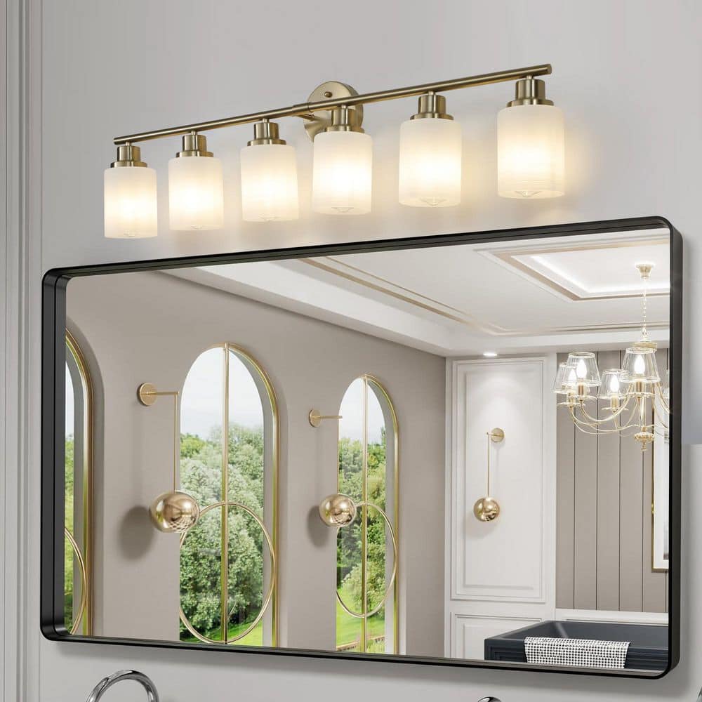 6.3 in. Modern 6 Light Gold Vanity Light Wall Sconce, Golden Finish with Frosted Glass Shades for Bathroom(No Bulbs) price history on PriceWatchPro