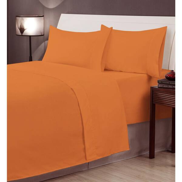 Harper Lane 6-Piece Orange Solid Microfiber Queen Sheet Set