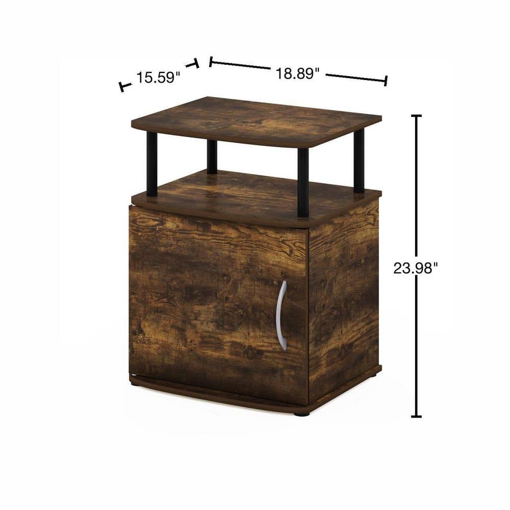 Amber Pine & Black Rectangular End Table with Storage