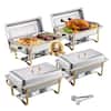 SVOPES Chafing Dish Buffet Set, 8 qt. 4-Pack, Gold, Stainless Steel Chafing Dishes and Accessories, 4 Half Size Pans, Rectangle ZFXBXGSTGK4J10ULXV0-SV0306