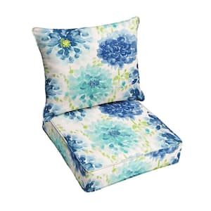 25 in. x 25 in. x 5 in. Deep Seating Indoor/Outdoor Corded Lounge Chair Cushion Set in Gardenia Seaglass