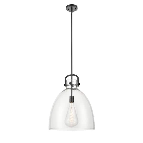 Innovations Newton Bell 100 Watt 1 Light Matte Black Shaded Pendant Light With Clear Glass Clear