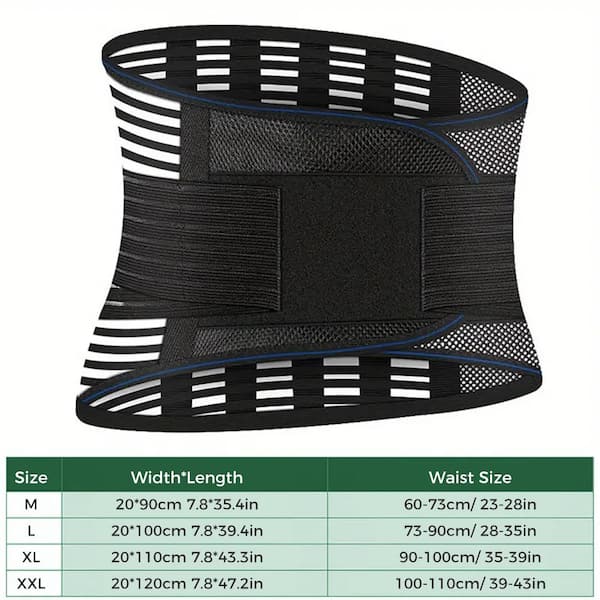 Wellco Adjustable Medical Breathable Back Braces for Lower Back Pain with 4 Stays, Anti-Skid Lumbar Support Belt, Medium, Black