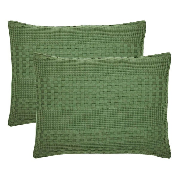 Waffle Weave Olive Green Cotton Standard Sham (Set of 2)
