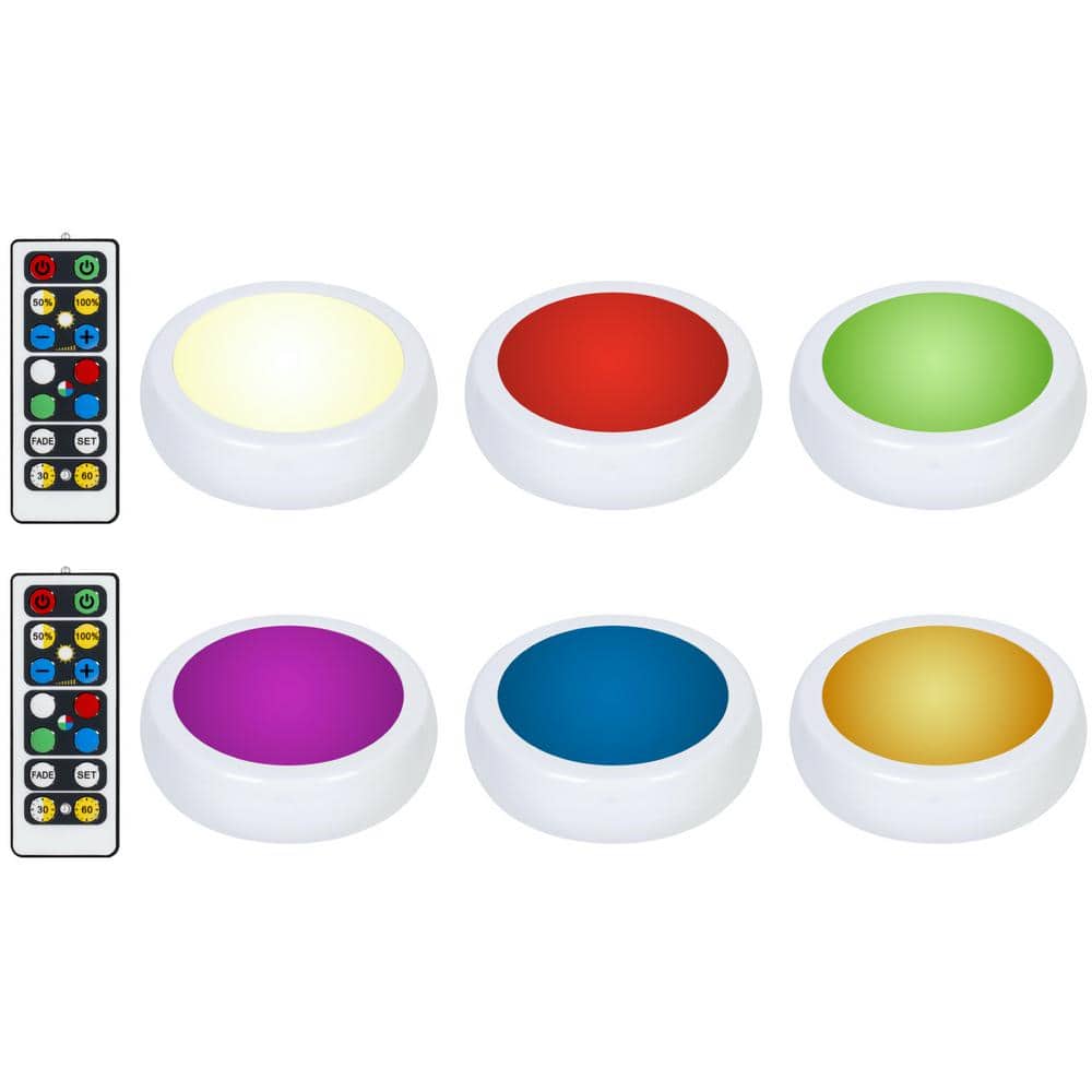 Brilliant Evolution LED White RGB Color Changing Puck Light with 2 Remotes  (6-Pack) BRRC119 - The Home Depot