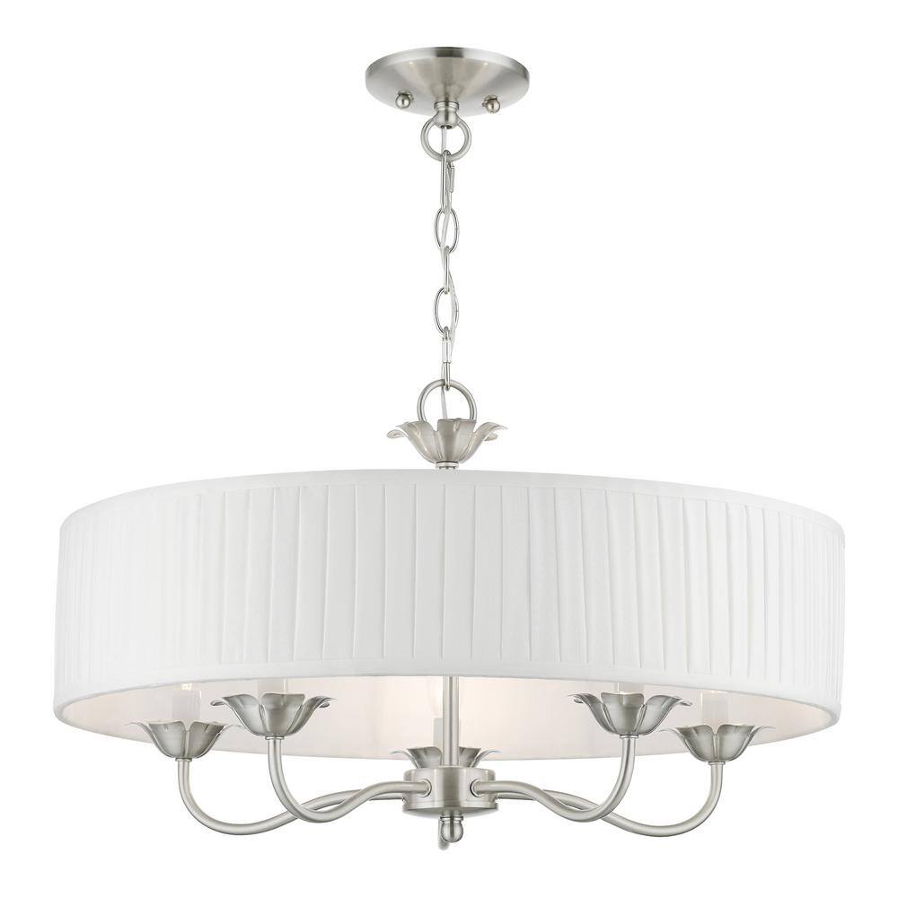 Edinburgh Transitional 5-Light Brushed Nickel Drum Pendant with Pleated Shade