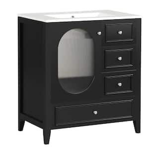 30 in. W x 18.3 in. D x 33.9 in. H Single Sink Bath Vanity in Black with White Ceramic Top and Three Drawers