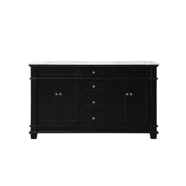 Unbranded Timeless Home 60 in. W x 21.5 in. D x 35 in. H Double Bathroom Vanity in Black with White Marble