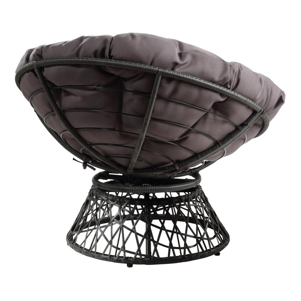 Gray Resin Wicker Swivel Papasan Accent Chair