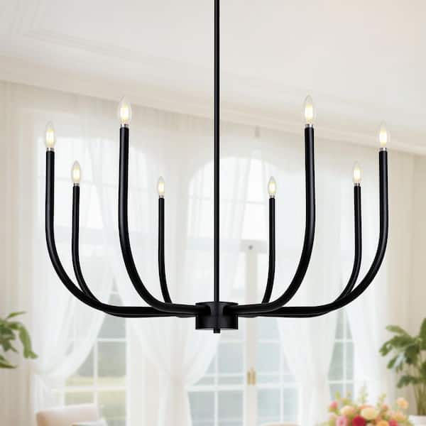 Traditional 8-Light Matte Black Candlestick Chandelier for Dining Room Kitchen Island Farmhouse Oversized Hanging Light
