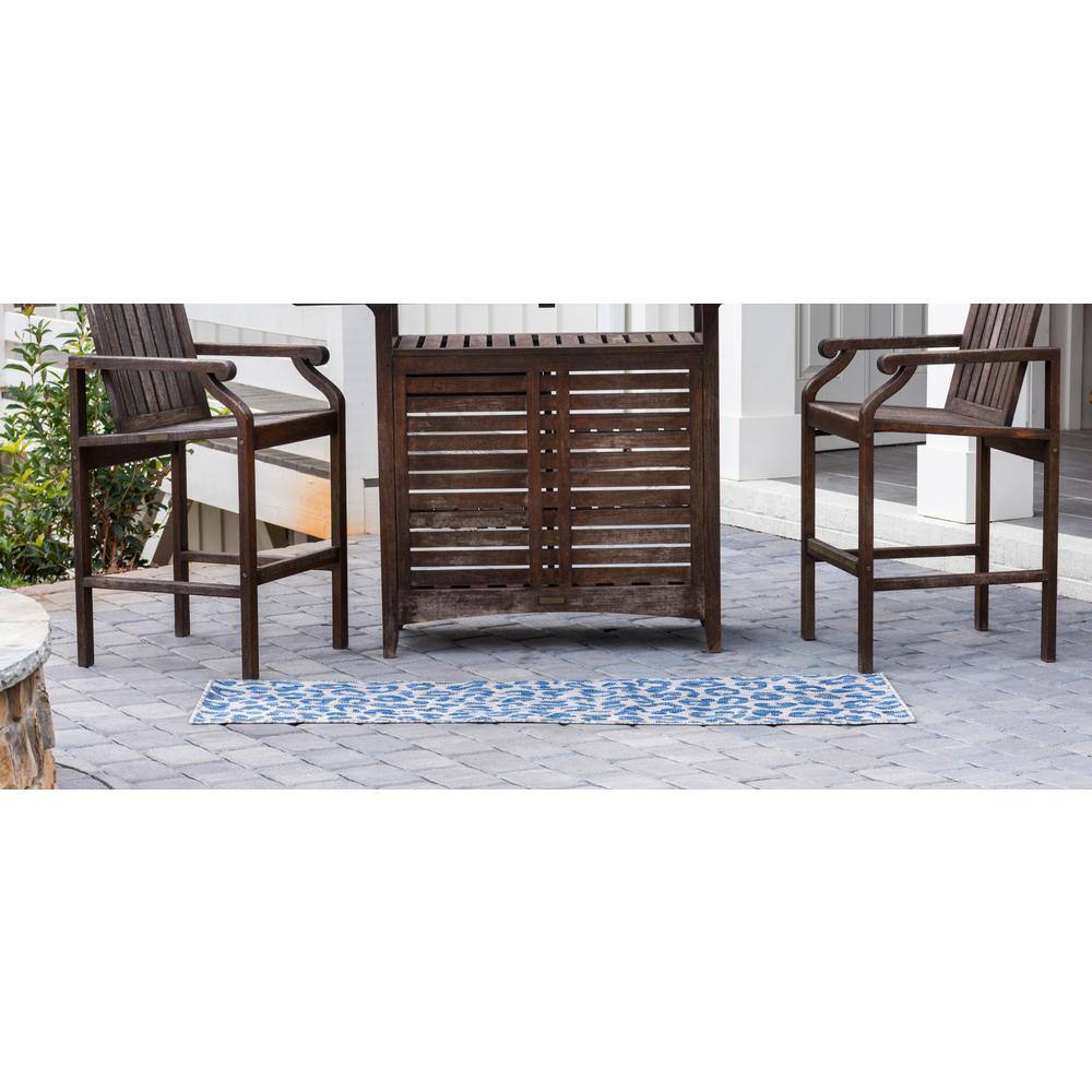 Contemporary Blue Abstract Outdoor Runner 2' x 6'1" Synthetic Easy-Care