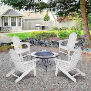 White Plastic Patio Adirondack Chair Weather-Resistant Garden Deck with Cup Holder (2-Pieces)