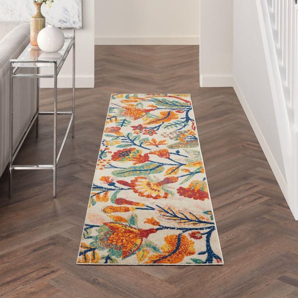 Allur Ivory Multicolor 2 ft. x 8 ft. Floral Medallion Boho Kitchen Runner Area Rug