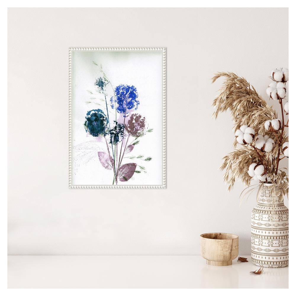 Bouquet Blue Abstract Floral Canvas with White Beaded Frame