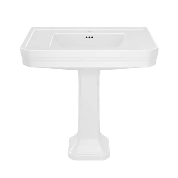 Aqua 32 in. L x 22 in. W Pedestal Bathroom Sink Base in White Porcelain with Single Hole Faucet Drilling